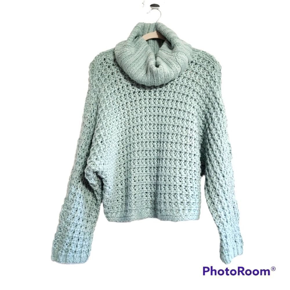 Express oversized knit light aqua crop sweater